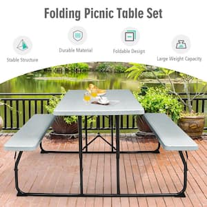 59 in. W x 54 in. D HDPE Outdoor Folding Picnic Table Set in Gray