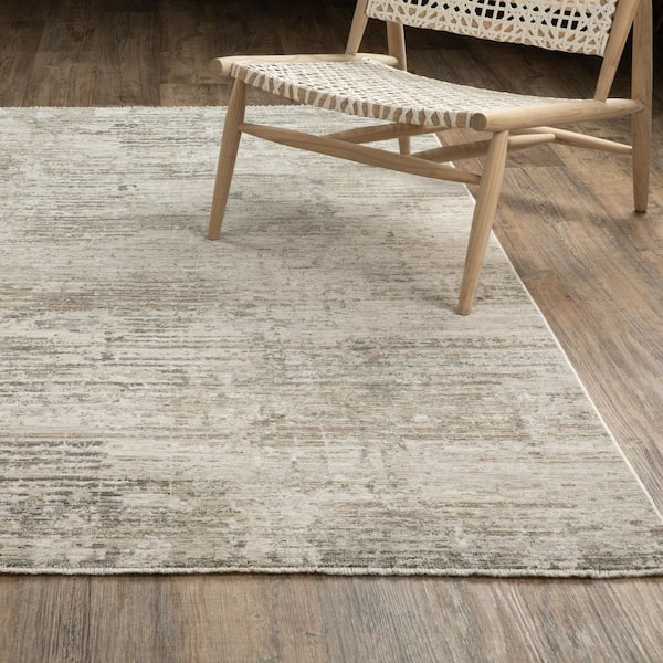 Solstice Beige/Gray 10 ft. x 13 ft. Modern Abstract Distressed Polyester Fringed Indoor Area Rug