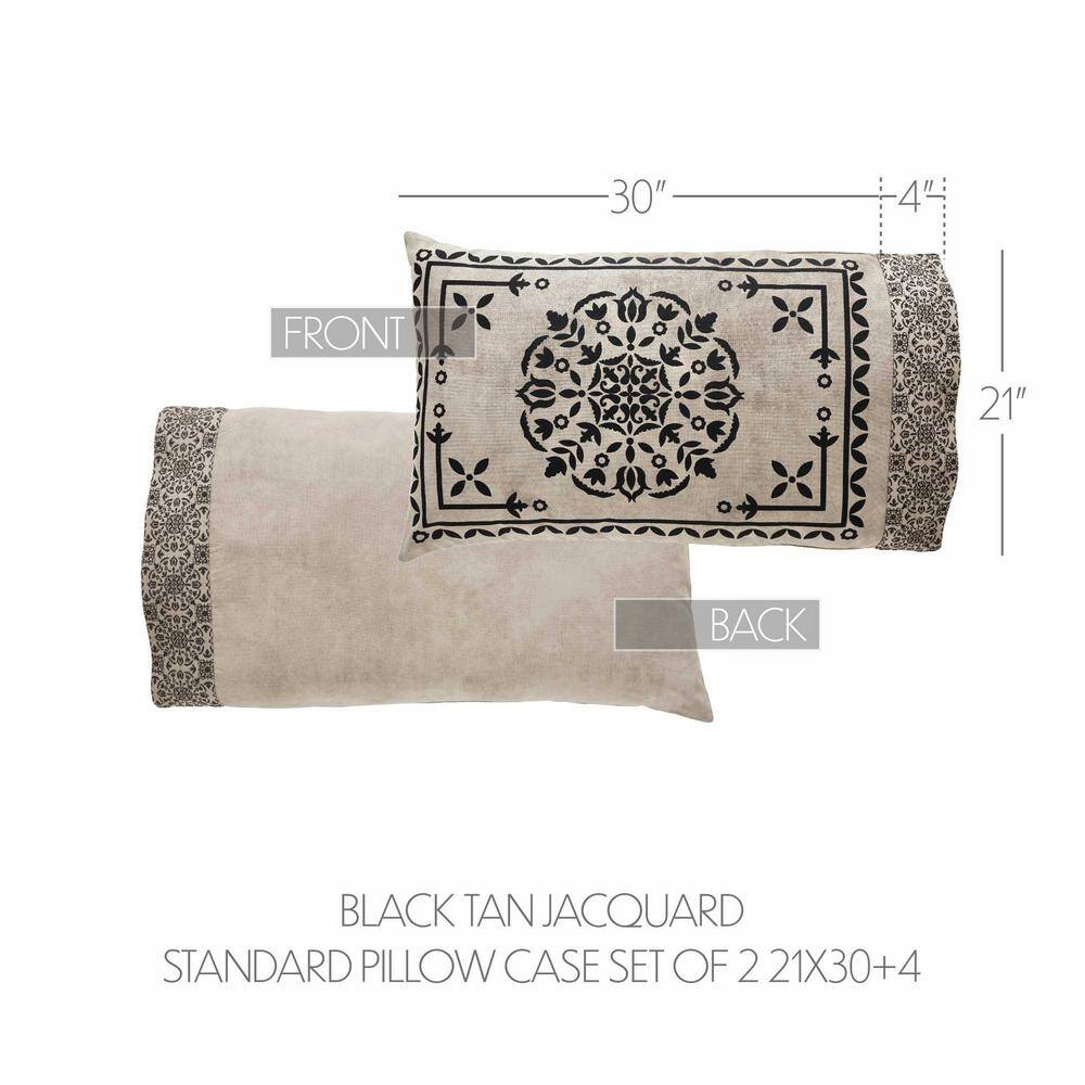 Standard Black and Tan Cotton Blend Medallion Pillowcase Set