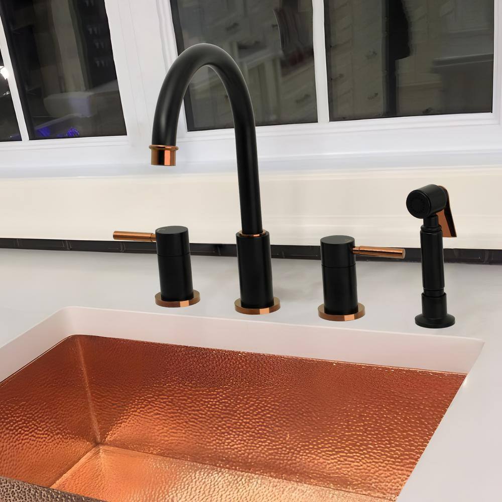 Matte Black and Rose Gold Double Handle Kitchen Faucet with Side Sprayer