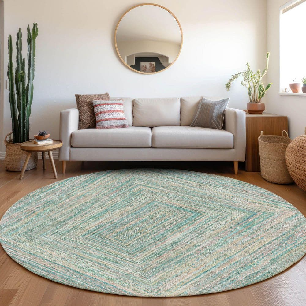 Chantille Machine Washable Indoor/Outdoor Abstract ACN1726 Teal 8 ft. x 8 ft. Round Rug price history on PriceWatchPro