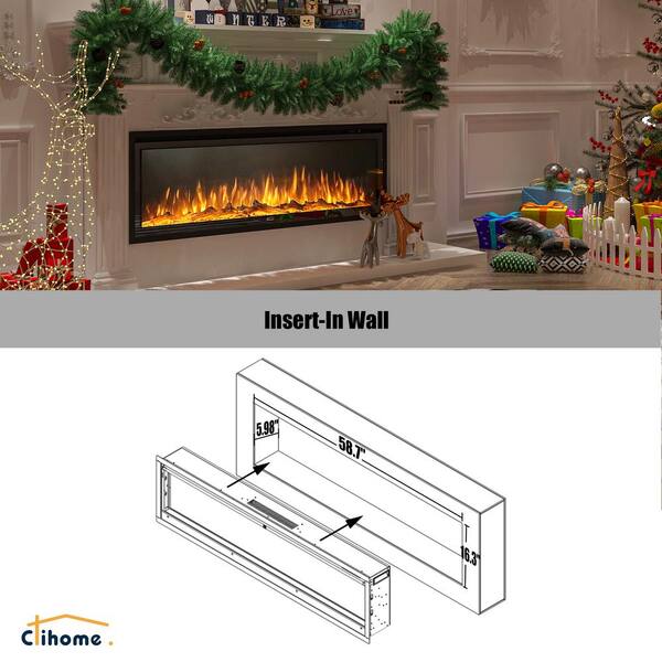 Clihome 60 in. Classic Built-in or Wall-Mounted Direct Vent Electric  Fireplace Insert CBL-60BK - The Home Depot