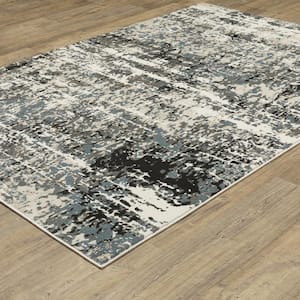 Rayder Ivory/Gray 5 ft. x 8 ft. Distressed Abstract Polypropylene/Polyester Indoor Area Rug