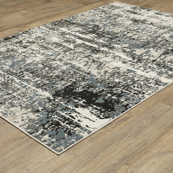 Rayder Ivory/Gray 10 ft. x 13 ft. Distressed Abstract Polypropylene/Polyester Indoor Area Rug