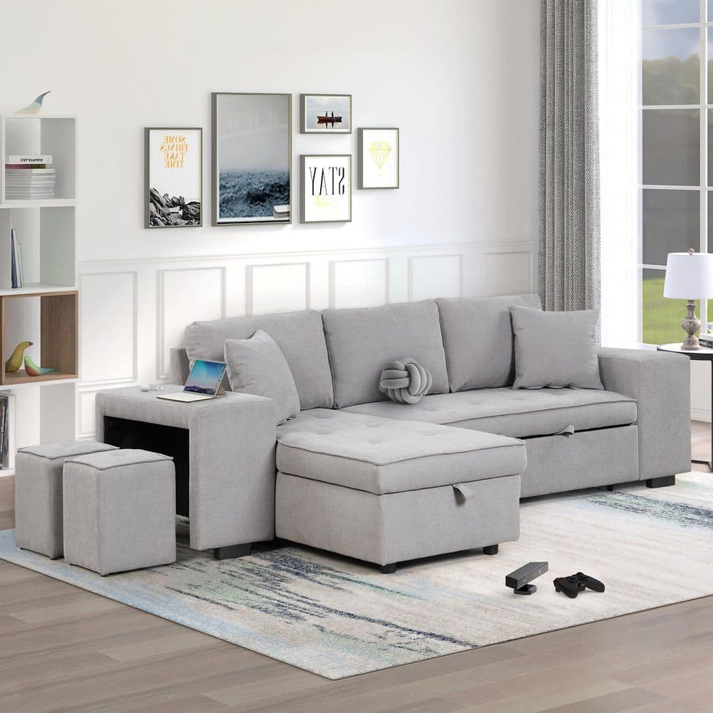 104.5 in. Modern 3 Seat Chenille L-Shape Sectional Sofa in Gray with Storag