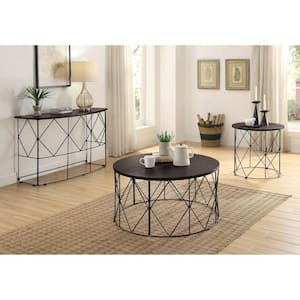 Mannis 24 in. Walnut and Black Round Wooden Top End Table