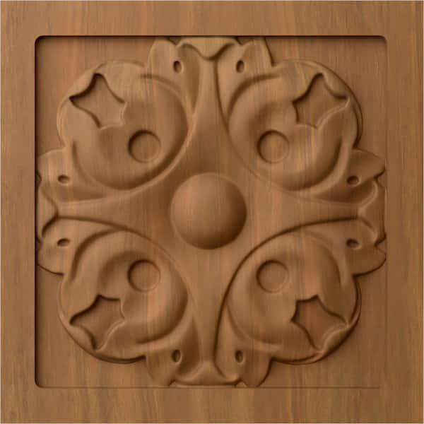 Ekena Millwork 3/4 in. x 3-1/2 in. x 3-1/2 in. Unfinished Wood Cherry Medium Leaf Rosette