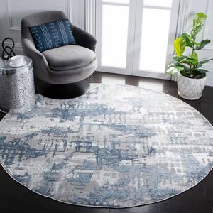Lagoon Gray/Blue 7 ft. x 7 ft. Abstract Distressed Round Area Rug