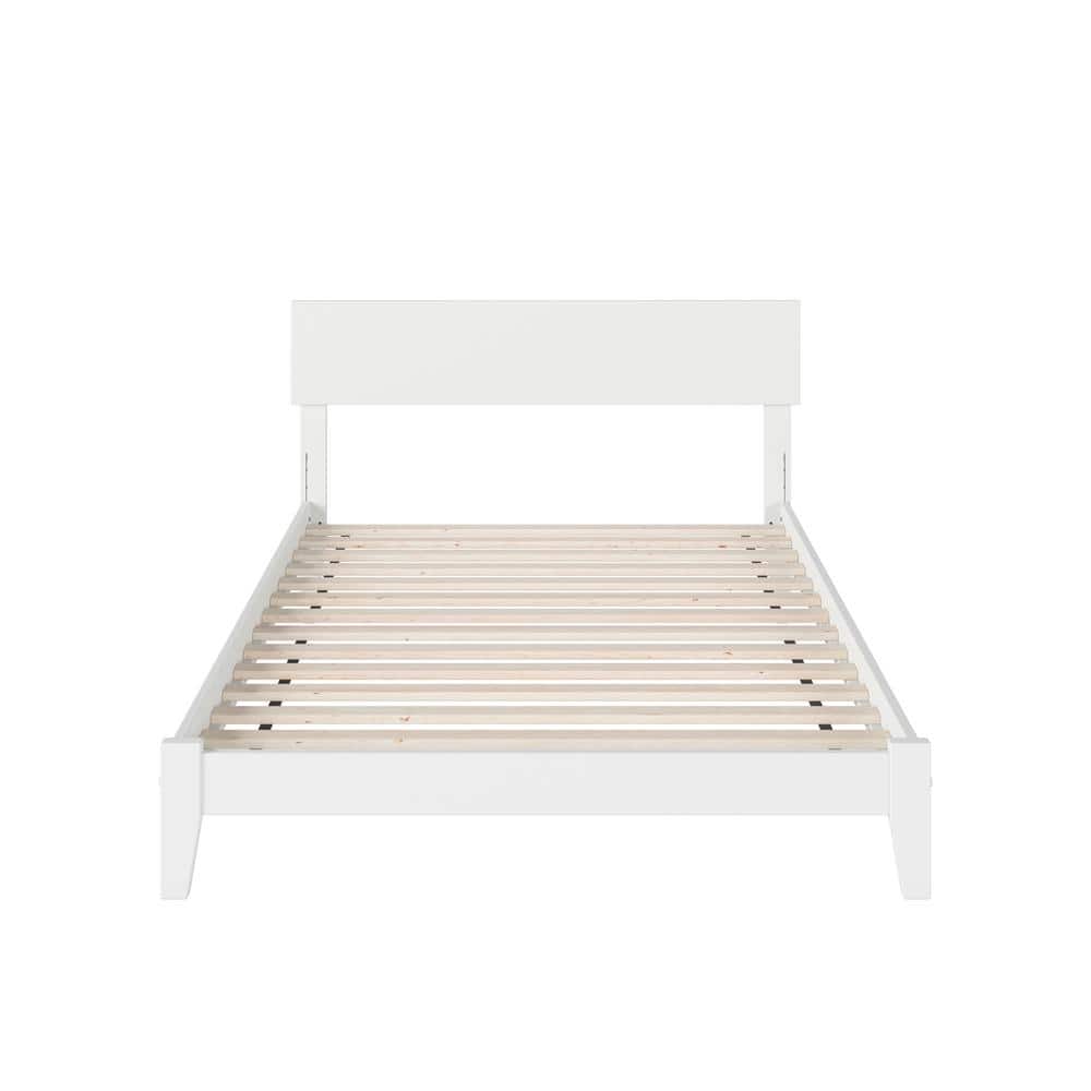 White Full Mid-Century Modern Wood Platform Bed with Headboard