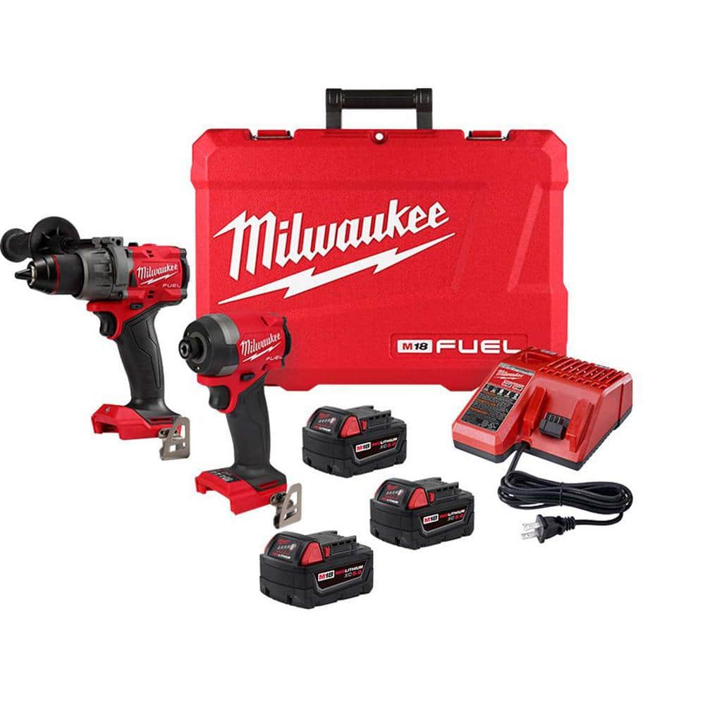 M18 FUEL 18- V Lithium-Ion Brushless Cordless Hammer Drill and Impact Driver Combo Kit (2-Tool) with (3) 5.0Ah Batteries -  Milwaukee, 3697-22-1850