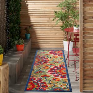 Aloha Red/Multicolor 2 ft. x 8 ft. Kitchen Runner Floral Modern Indoor/Outdoor Patio Area Rug