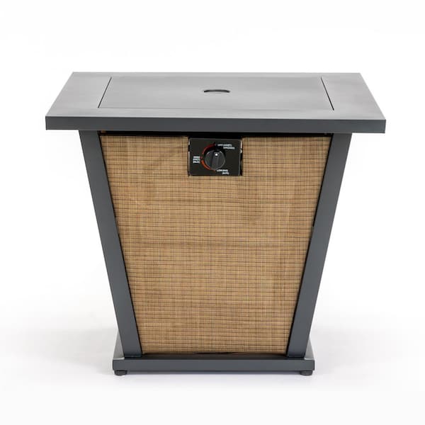 Kelsey 28 in. 50000 BTU Black+Brown Square Steel Propane Gas Outdoor Patio Fire Pit Table with Rain Cover