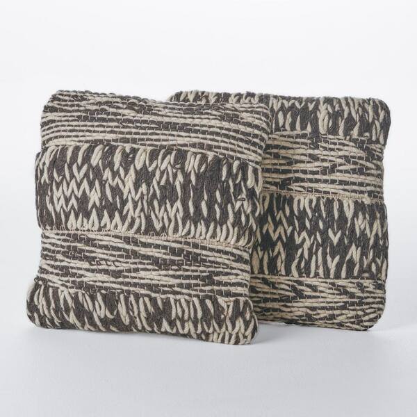 Noble House Cassius Ivory and Charcoal Woven Fabric 17 in. x 17 in. Throw Pillow (Set of 2)