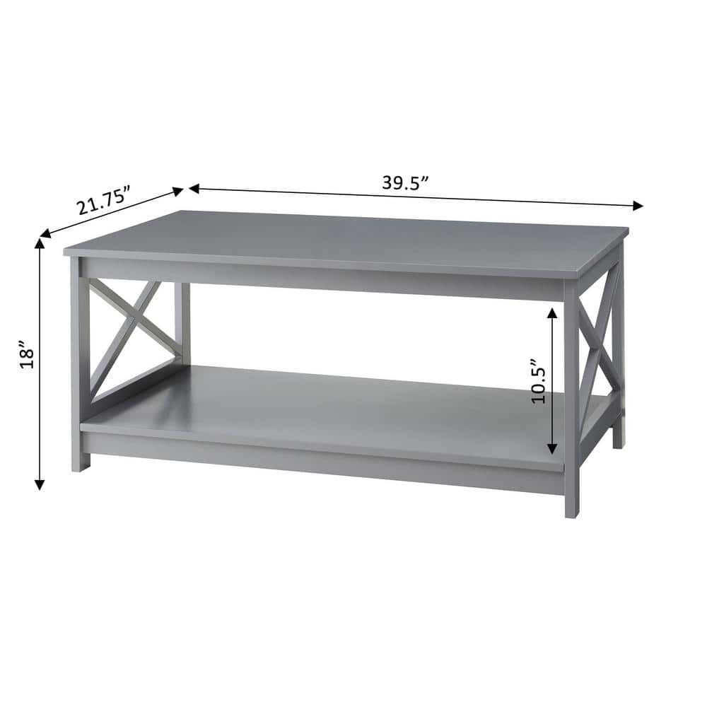 Coastal Farmhouse Gray Rectangular Wood Coffee Table with Shelf