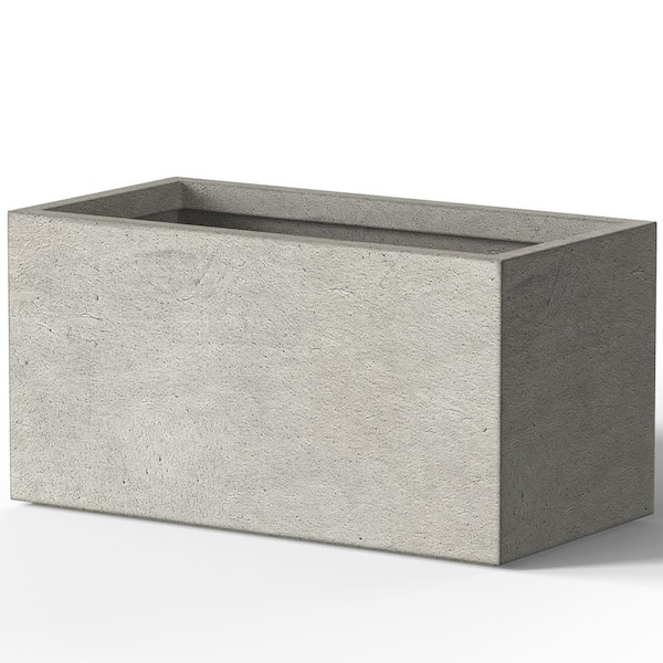 Modern 12.5 in. High Large Tall Elongated Square Light Gray Outdoor Cement Planter Plant Pots