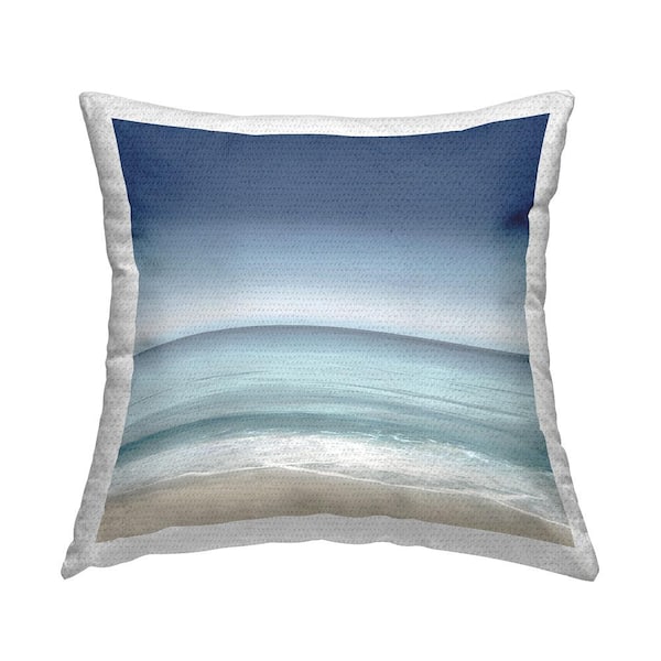 Beach Waves Sandy Shoreline Horizon Blue Square Outdoor Throw Pillow