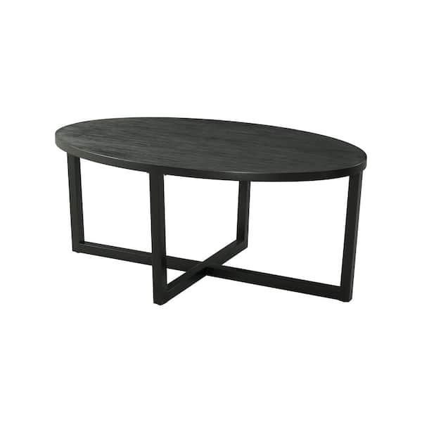 3Piece 47 in. Black Large Oval Wood Coffee Table Set758543 The Home Depot