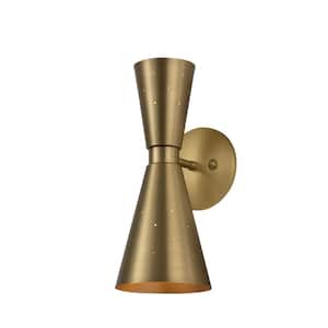 Tomas 5.51 in. W 2-Light Contemporary Cone Brushed Gold Wall Sconce