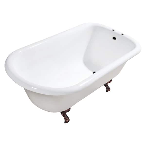 Kingston Brass Aqua Eden 54 in. x 30 in. Cast Iron Clawfoot Soaking Bathtub in White/Oil Rubbed Bronze with 7 in. Faucet Drillings