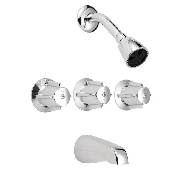 EZ-FLO Basic-N-Brass Collection Compression 3-Handle 1-Spray Tub and Shower Faucet Set in Chrome (Valve Included)