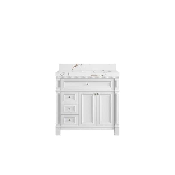 Willow Collections Paris 36 in. W x 22 in. D x 36 in. H Right Offset Sink Bath Vanity in White with 2 in. Viola Brown qt. Top
