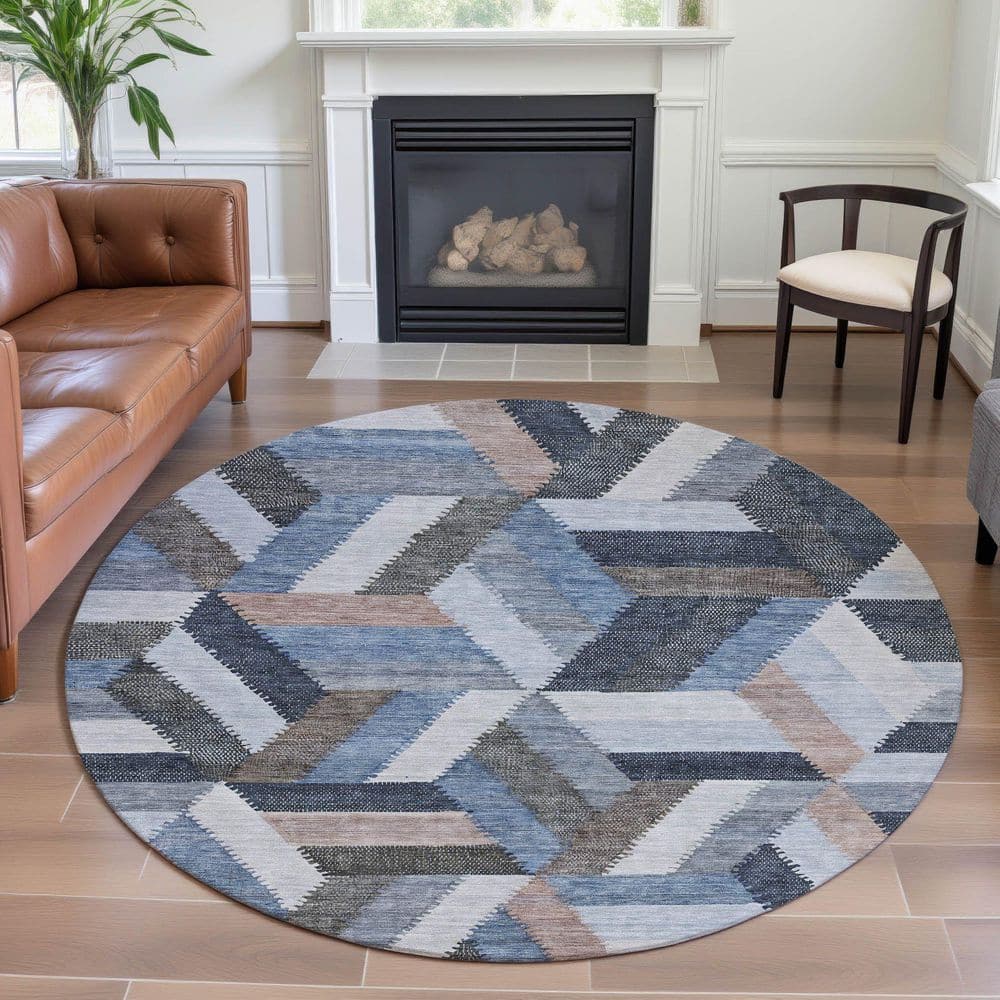 Mayfield Premium Machine Washable Abstract AMF1241 Blue 8 ft. x 8 ft. Round Rug price history on PriceWatchPro