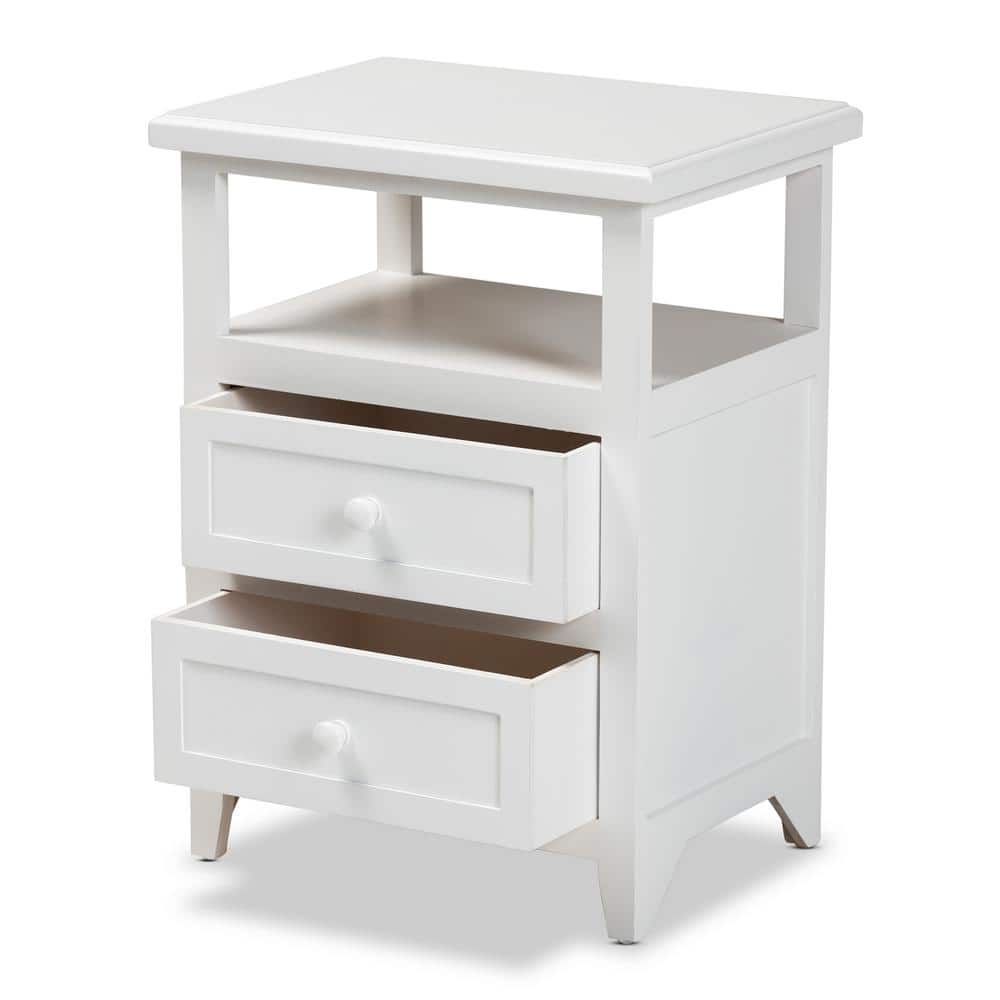 Modern Contemporary White Paulownia Wood 2-Drawer End Table