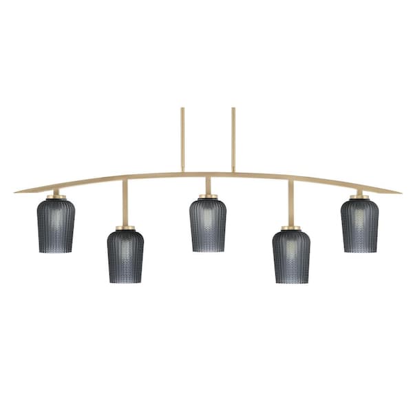 Unbranded Siena 51.25 in. 5-Light New Age Brass Chandelier with 5 in. Smoke Textured Glass Shades, no bulbs included
