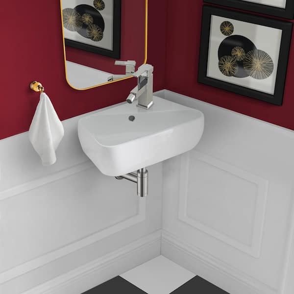Swiss Madison Plaisir 18 in. x 11 in. Ceramic Wall Hung Vessel Sink with Right Side Faucet Mount in White