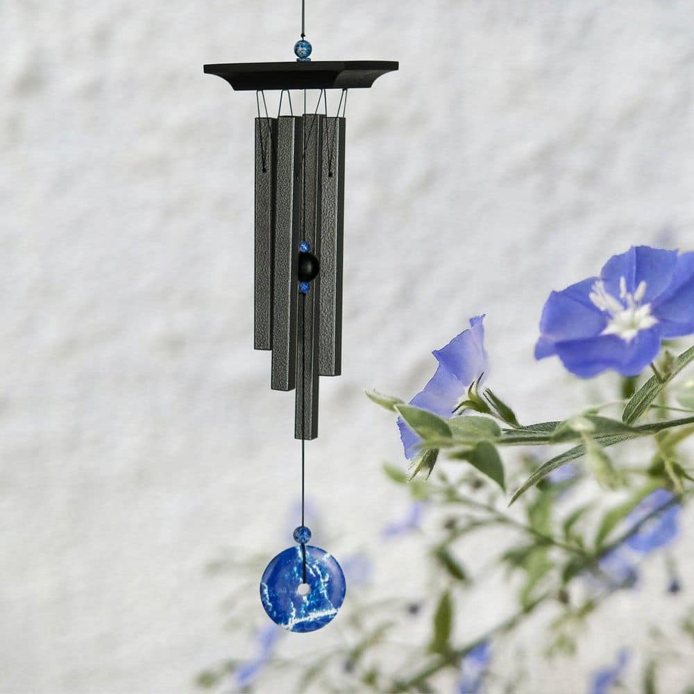 Blue Lapis Faux Stone Wind Chime with Black Metal Tubes
