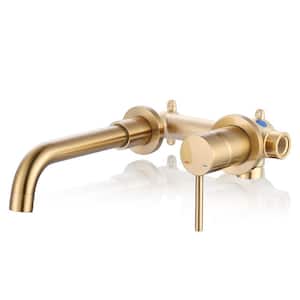 Gold Single Handle Wall Mounted Bathroom Faucet, Swivel Spout Basin Faucet with Rough-in Valve