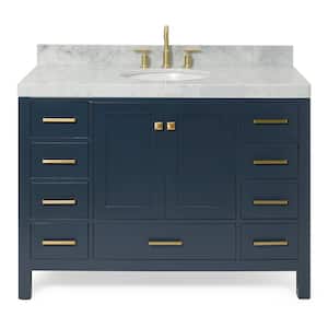 Cambridge 48 in. W x 22 in. D x 36.5 in. H Single Sink Freestanding Bath Vanity in Midnight Blue with Carrara Marble Top