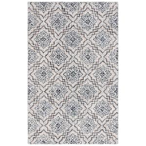 Abstract Ivory/Navy 4 ft. x 6 ft.y Diamond Floral Area Rug