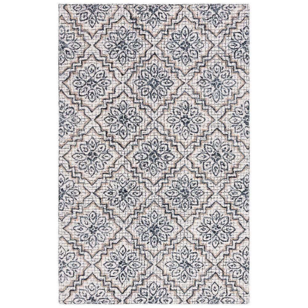 Ivory and Navy Tufted Wool Abstract Area Rug