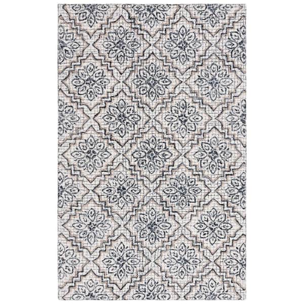 SAFAVIEH Abstract Ivory/Navy 6 ft. x 9 ft. Diamond Floral Area Rug