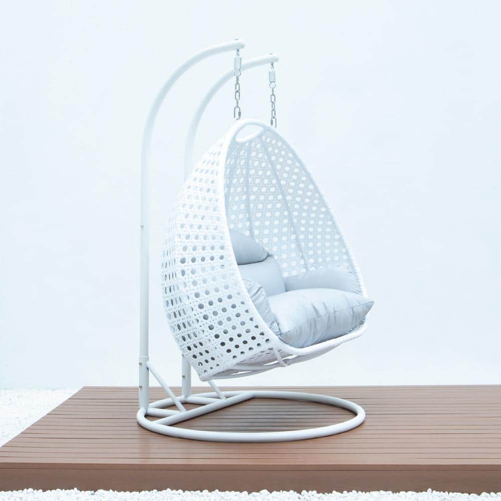 Light Grey Wicker Hanging Double Seater Egg Chair with Cushions