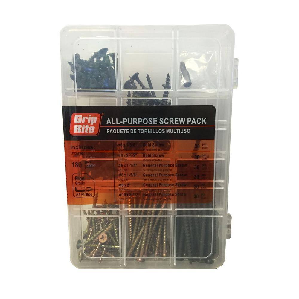 Grip Rite Assorted Indoor Use Screw Pack 180 Piece Mpcdws The Home Depot