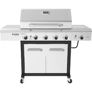 5-Burner Portable Propane Gas Grill in Stainless Steel and Black with Ceramic Searing Side Burner