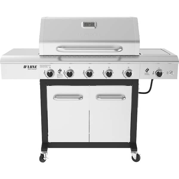 Nexgrill Deluxe 5-Burner Propane Gas Grill in Stainless Steel and Black with Side Burner
