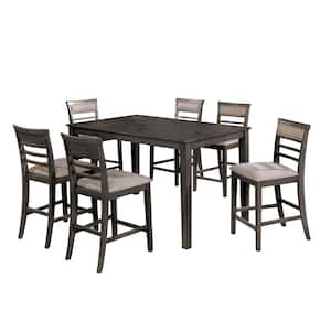 Fafnir Weathered Gray and Beige Transitional Style Counter Height Table Set (7-Piece)