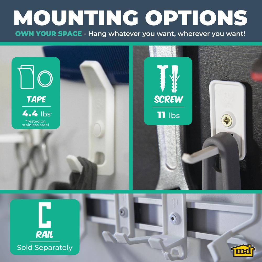 White Plastic Dual Utility Hook with Screws