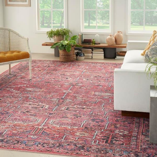 57 Grand Machine Washable Brick 9 ft. x 12 ft. Bordered Traditional Area Rug