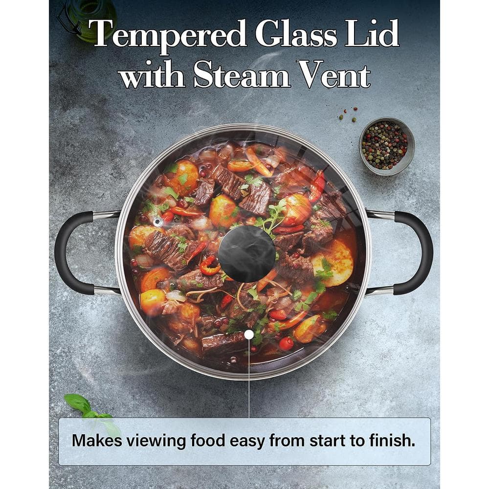 6-Quart Black Aluminum Nonstick Stockpot with Glass Lid