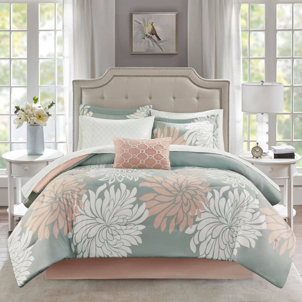 Caldwell 9-Piece Blush/Grey Microfiber California King Comforter Set with Bed Sheets price history on PriceWatchPro