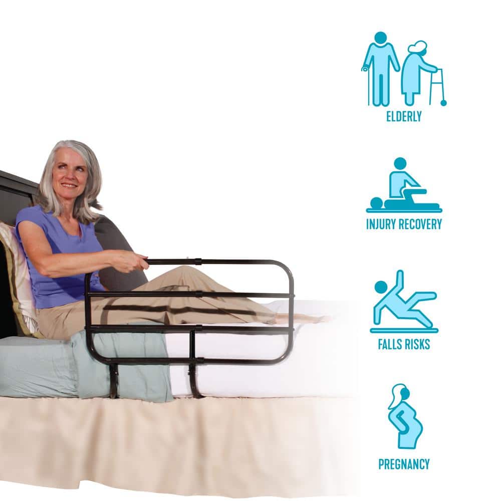 Adjustable Black Steel Bedside Safety Rail with Extendable Handle