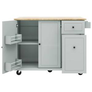 53.9 in. W x 28.7 in.D x 36.8 in.H Gray Rubberwood Kitchen Island Rolling Kitchen Cart with Drop Leaf Cabinet Organizer