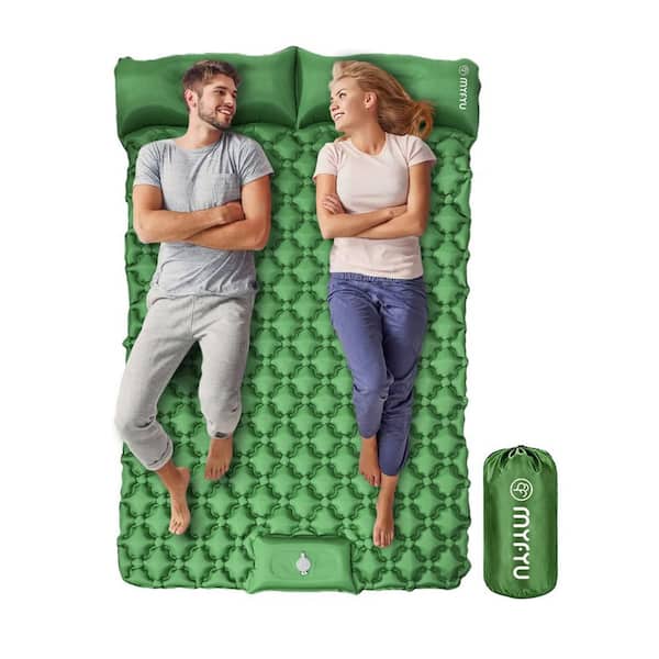 Unbranded Queen Sleeping Pad for Camping 2 Person, Foot Press Inflatable Tents for Camping with Pillow(Pine Green)