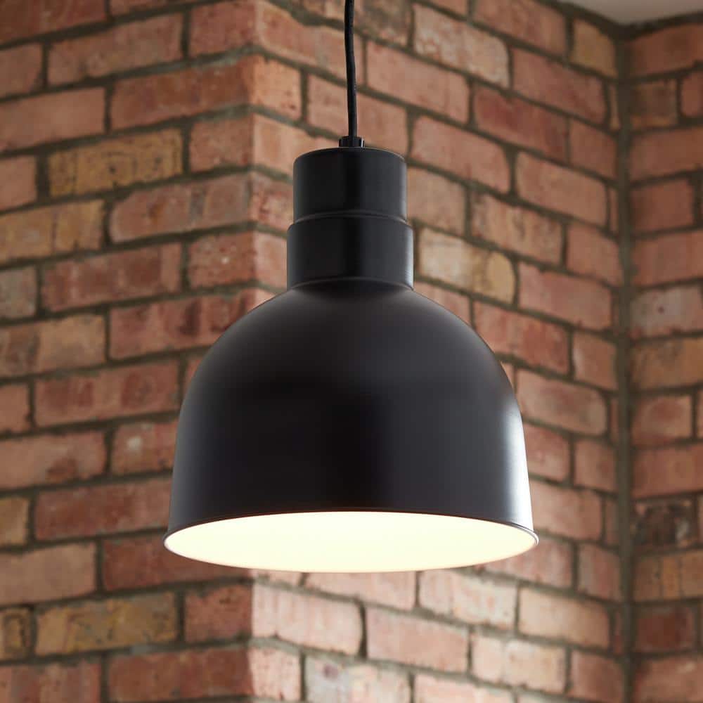 Satin Black Glass LED Indoor/Outdoor Bowl Pendant Light