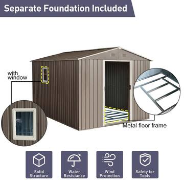 Coporesell 8 ft. x 10 ft. Metal Shed with Double Door and Window (80 sq. ft.) CLWWCSTG33GR