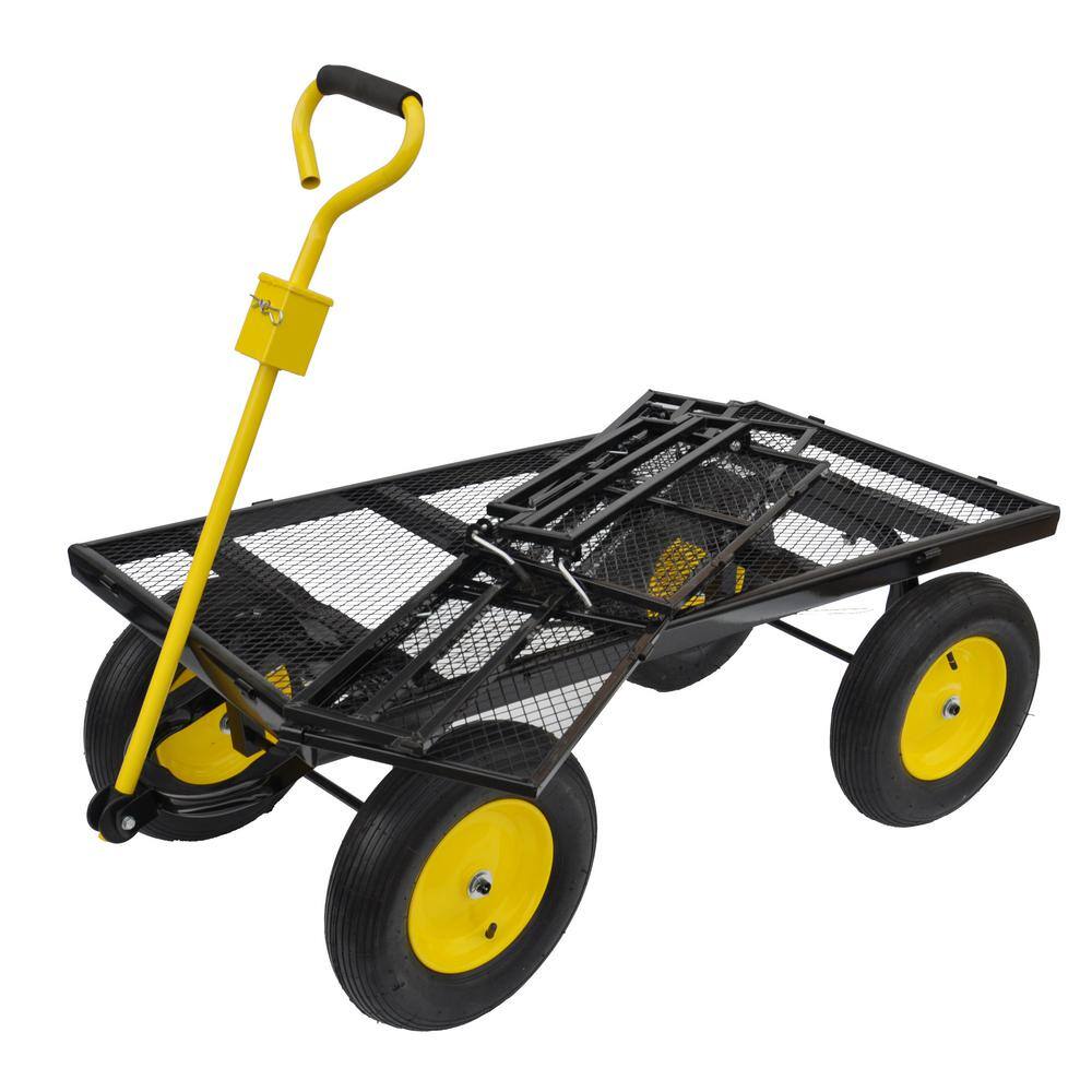 Large Black and Yellow Metal Garden Cart with Pneumatic Tires